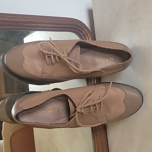 AEROSOLES Taupe Leather Oxfords 9M - Picture 7 of 14